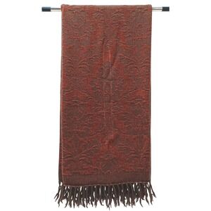 Restoration Hardware Damask Throw Blanket Brown Rust 58x46 Wool Blend